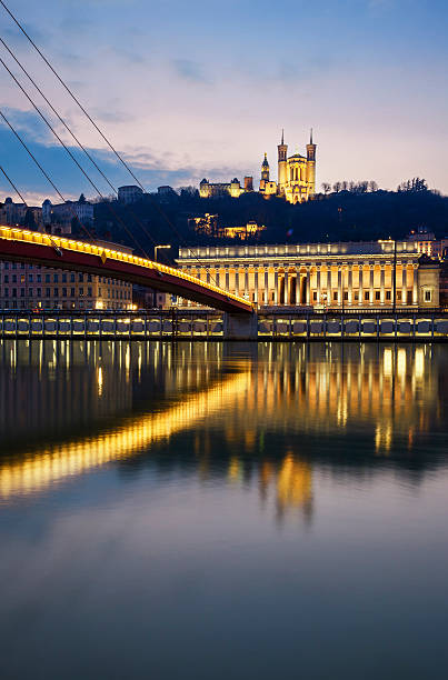 istock Vertical view of Saone river at Lyon by night 532983965