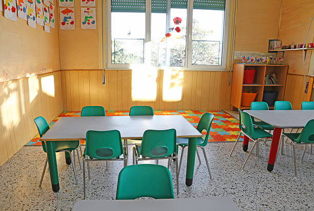 istock kindergarten class with the chairs and children's decorations 532983981