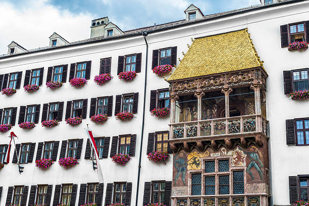 The Golden Roof in Innsbruck, Austria. The Goldenes Dachl (Golden Roof), completed in 1500 with 2,738 fire-gilded copper tiles for Emperor Maximilian I to mark his wedding to Bianca Maria Sforza in Innsbruck, Austria. bianca stock pictures, royalty-free photos & images