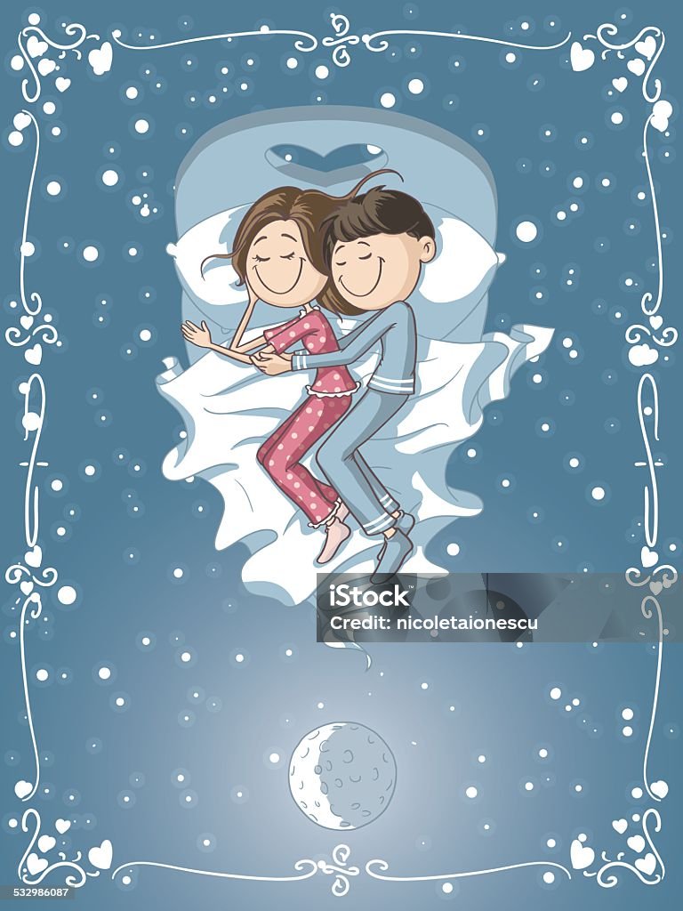 Cute Cartoon Couple Cuddles In Bed Stock Illustration - Download ...