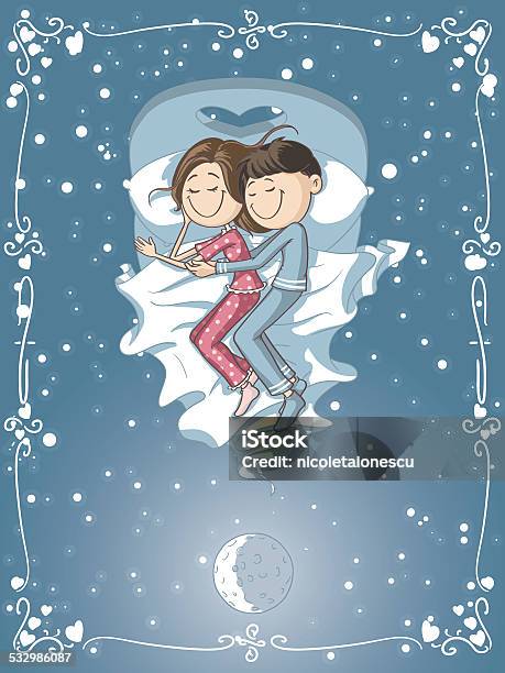 Cute Cartoon Couple Cuddles In Bed Stock Illustration - Download Image Now  - Couple - Relationship, Sleeping, 2015 - iStock