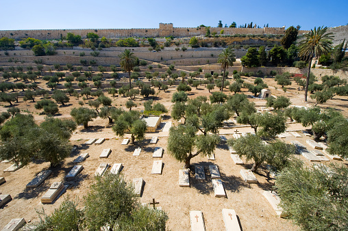 Christian cemetery in the Kidron valley on the foot of the mount of olives