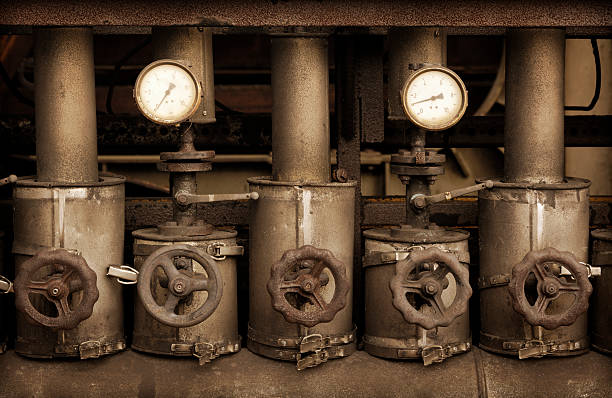 Old control panal of an abandoned blast-furnace with two manometers.