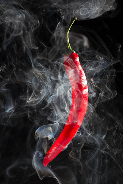 istock Smoking red hot chili Pepper on a  black background 533004091
