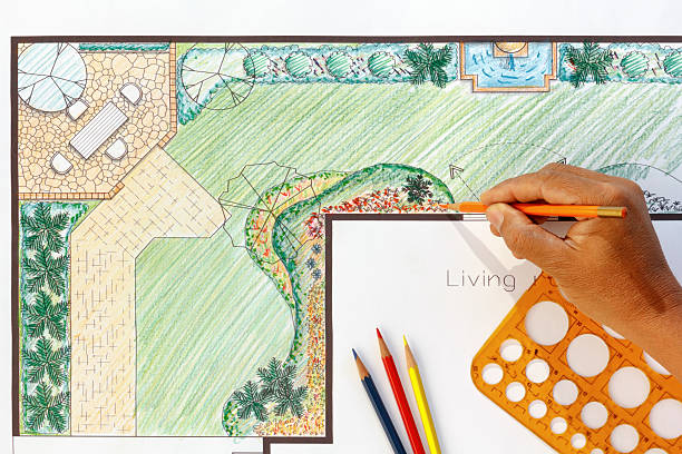 istock Landscape architect design L shape garden plan 533004869