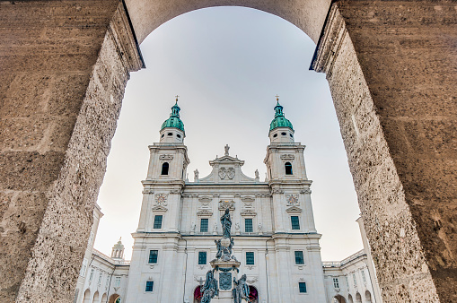 Cathedral square (Domplatz) located in front of the cathedral dedicated to Saint Rupert at Salzburg, Austria
