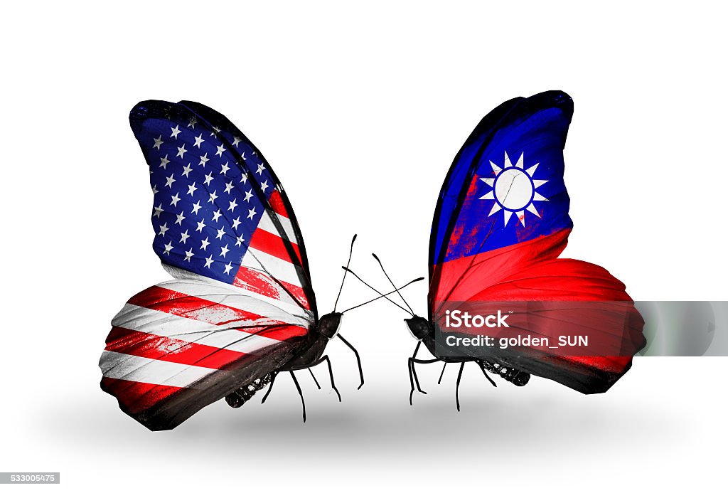 Two butterflies with flags on wings - Royalty-free 2015 Stockfoto Two butterflies with flags on wings - Royalty-free 2015 Stockfoto