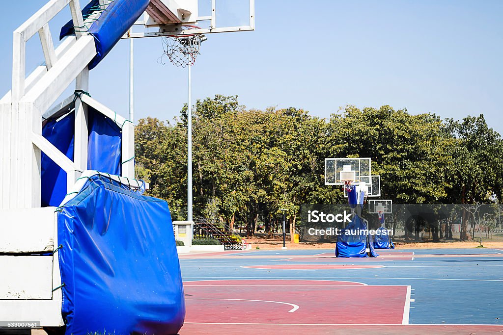 Outdoor basketball Stadium with blue sky Outdoor basketball Stadium and sport light with blue sky 2015 Stock Photo