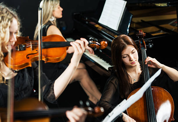 trio orkiestra. - violin women violinist music zdjęcia i obrazy z banku zdjęć