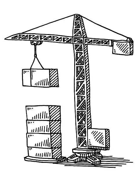 Vector illustration of Construction Crane Building Blocks Drawing