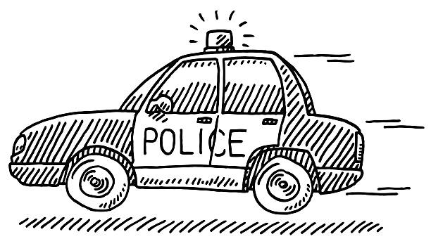 ilustrações de stock, clip art, desenhos animados e ícones de desenho de emergência rápida de carro de polícia - white background clip art american culture black
