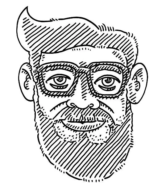 Vector illustration of Hipster Bearded Face Glasses Drawing