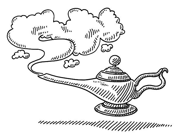 волшебная лампа smoke чертеж - magic lamp genie lamp smoke stock illustrations