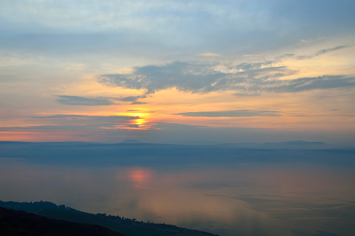 Evening view at Sea of Galilee from Golan Heights, Israel
