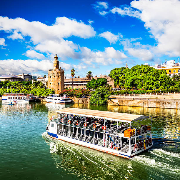 Golden tower (Torre del Oro) along the Guadalquivir river, Seville (Andalusia), Spain. 