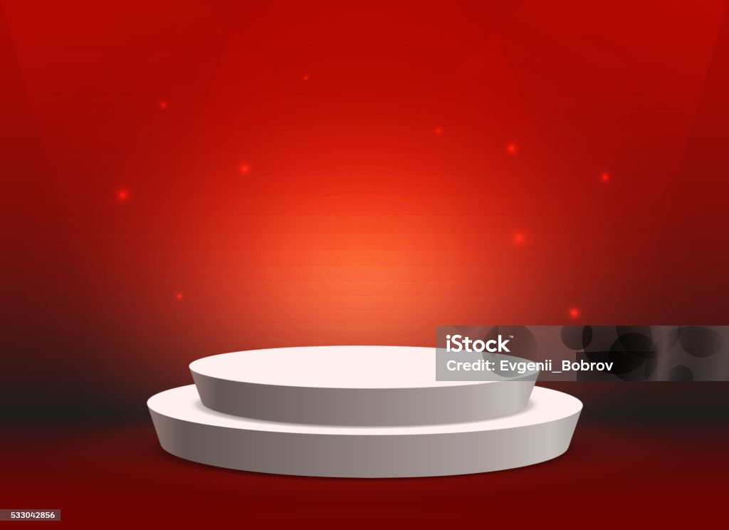 Empty template of white round podium on red background Empty template of white round podium on bright red background Arranging stock vector