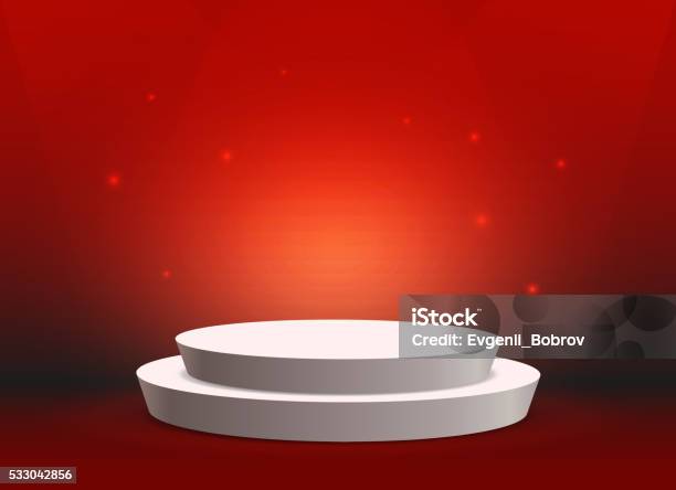 Empty Template Of White Round Podium On Red Background Stock Illustration - Download Image Now