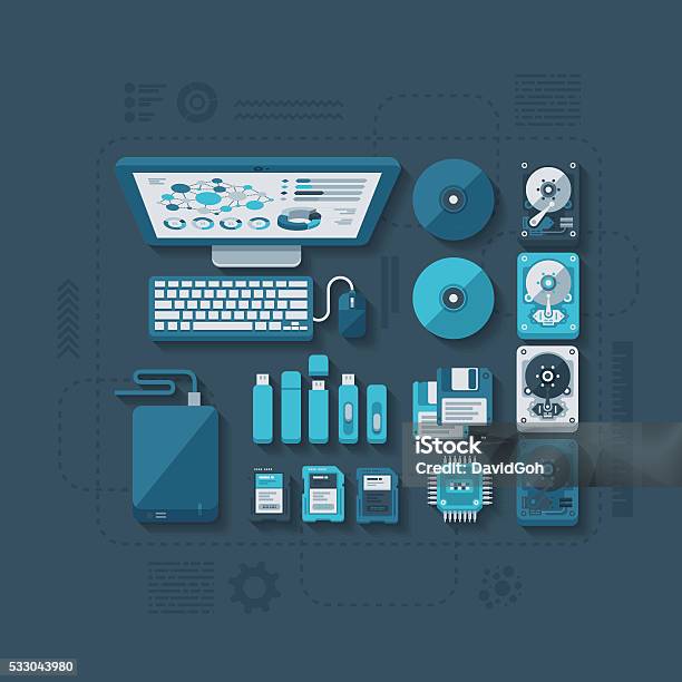 Computer Storage Design Data Storage Flat Design Concept Stock Illustration - Download Image ...