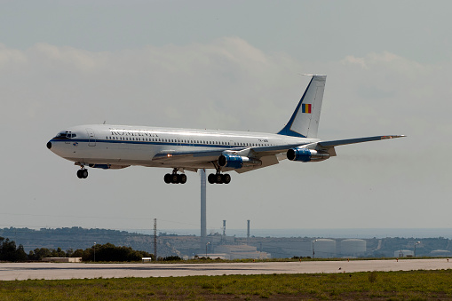 Luqa, Malta - October 3, 2004:  Romanian Government Boeing 707-3K1C lands runway 32.