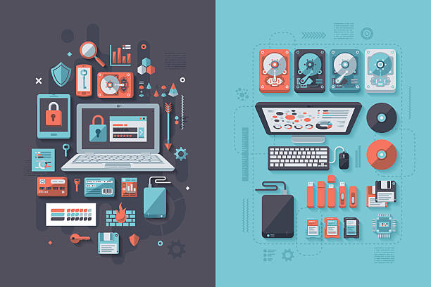 ilustraciones, imágenes clip art, dibujos animados e iconos de stock de se seguridad & concepto de almacenamiento de datos de - computer key key computer keyboard network security