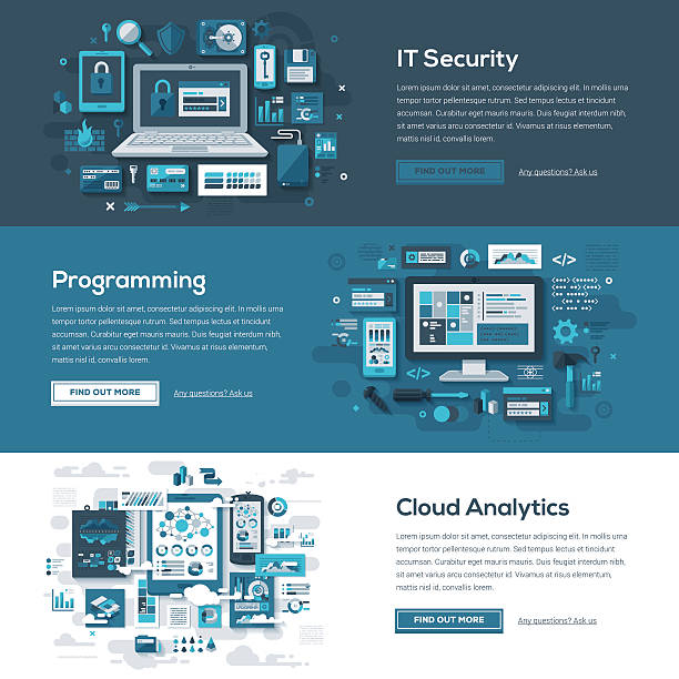 zestaw banerów internetowych tech usług - computer software illustrations stock illustrations