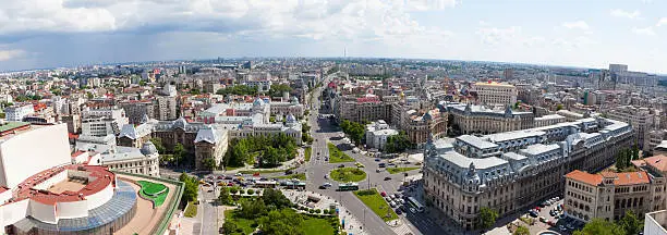 Aerial view of central Bucharest, Romania