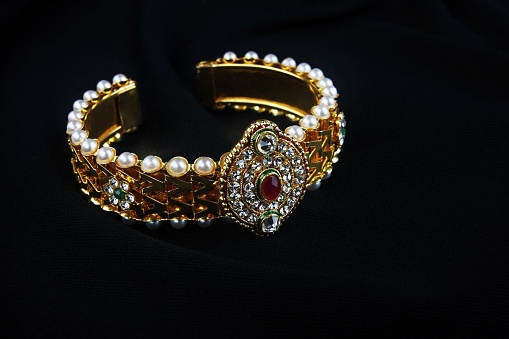     Indian Made Wedding gold bracelets with Gem Stones