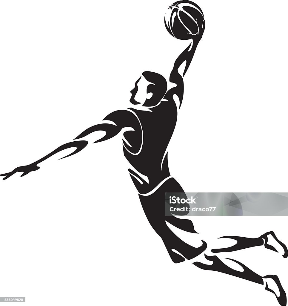 Slam Dunk Abstract Isolated illustration of basketball player in mid air position. Slam Dunk stock vector