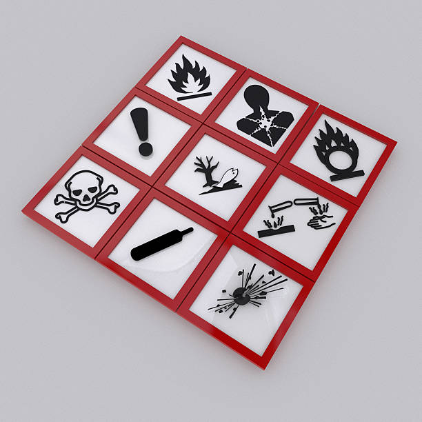 GHS, Globally Harmonized System All nine (9) symbols for Globally Harmonized System of Classification and Labeling of Chemicals or GHS hazardous waste symbol stock pictures, royalty-free photos & images