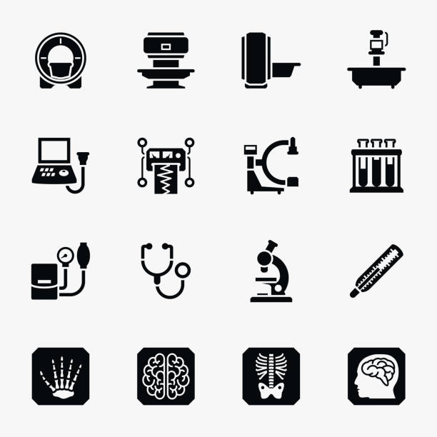 diagnostycznych wektor zestaw medyczne ikony - medical research medicine laboratory computer graphic stock illustrations