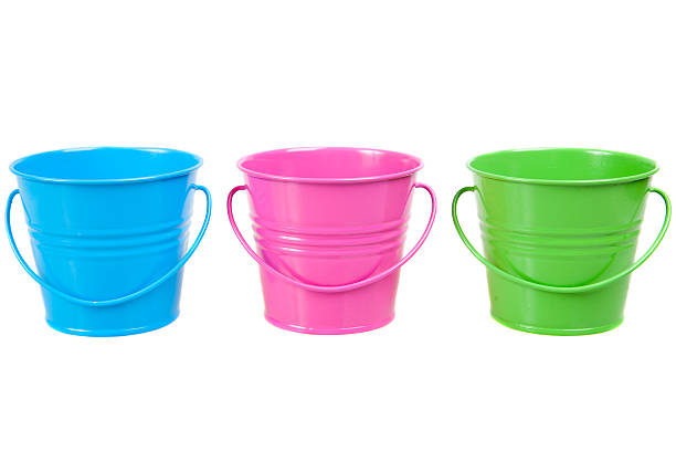istock green, blue and pink pails, buckets, isolated 533053435