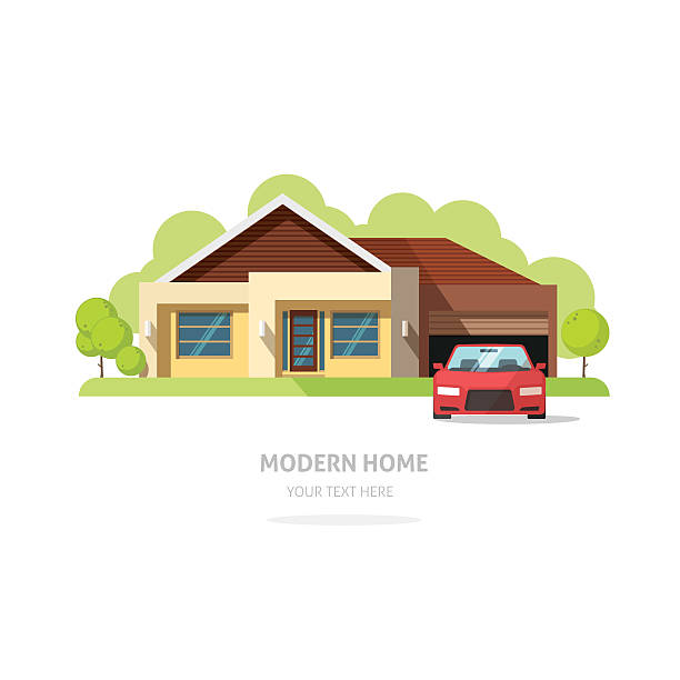 illustrations, cliparts, dessins animés et icônes de façade de maison moderne. maison américaine traditionnelle de vecteur chalet - maison exterieur