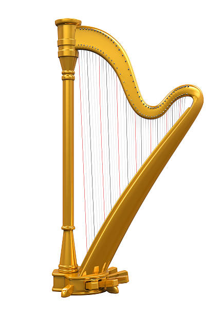 Golden Harp Golden Harp isolated on white background. 3D render harp stock pictures, royalty-free photos & images