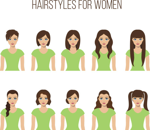 Hairstyles for women Set of hairstyles for women on a white background. Vector. fringe stock illustrations