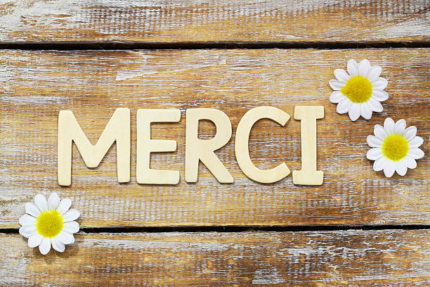 istock Merci (thank you in French) written with wooden letters 533060322