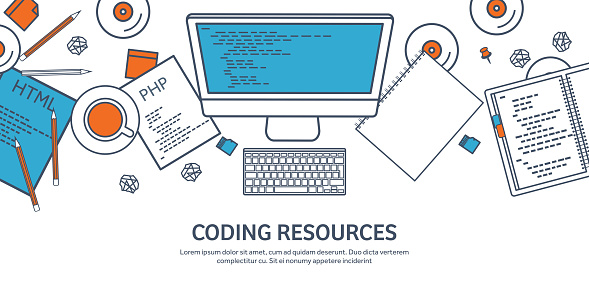 Coding Plain Lined Programmingcoding Outline Flat Computing Background Code ...