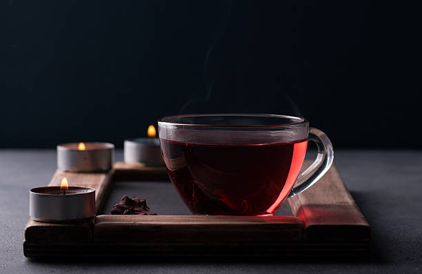 istock Hibiscus tea in a glass cup 533061406