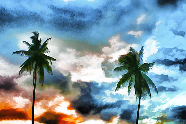 istock The palm trees on colorful background 533062356