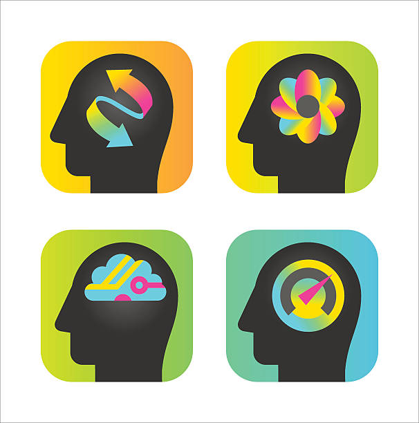 head silhouettes with brain and intelligence vector art illustration