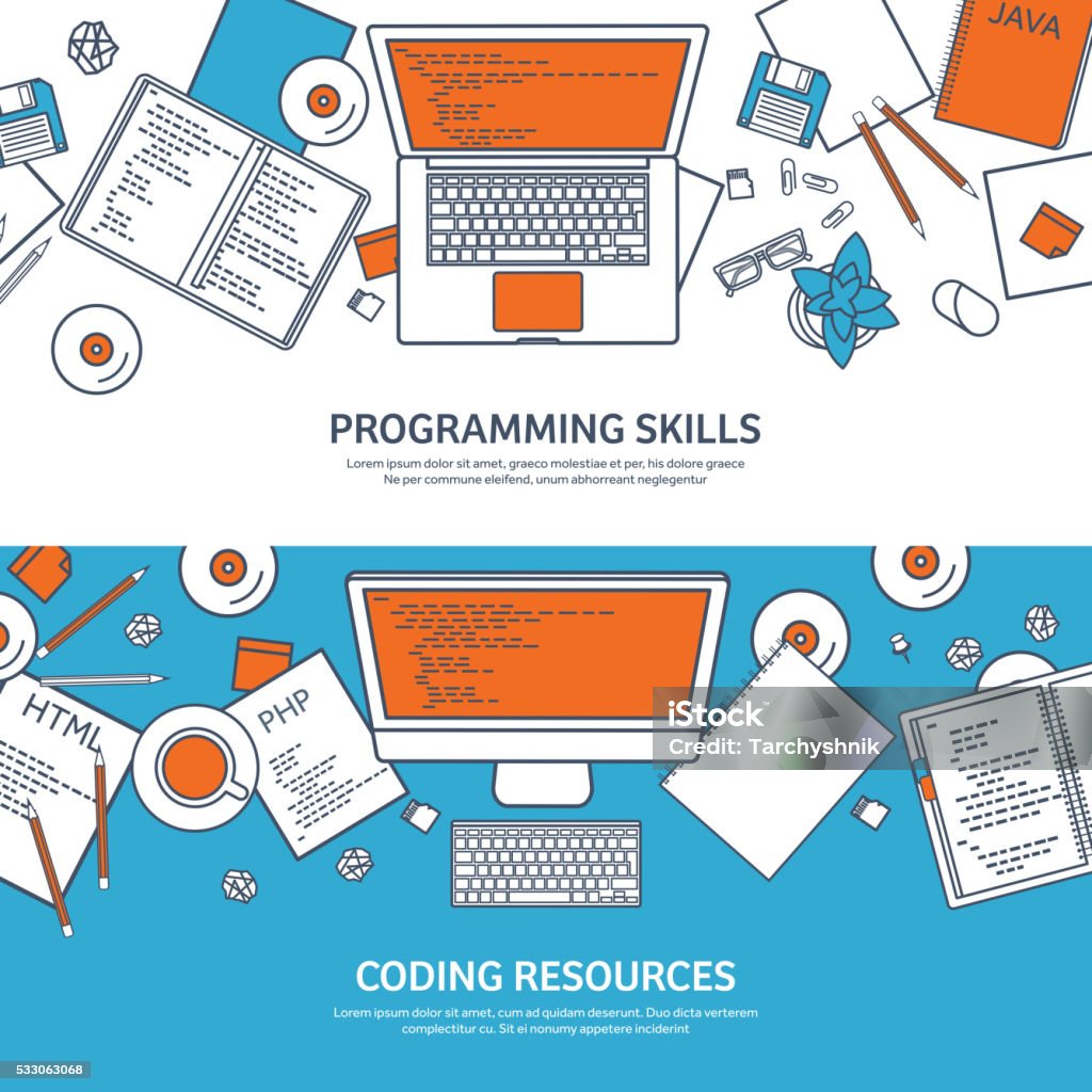 Lined Programming Coding Outline Flat Computing Background Code ...