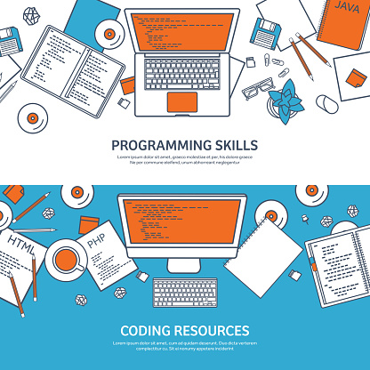 Lined Programmingcoding Outline Flat Computing Background Code ...