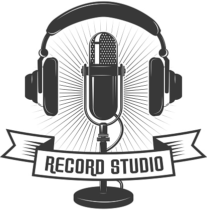 Microphone Label Record Studio Label Template Microphone And Headphones Stock ...