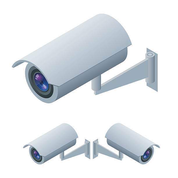 ilustrações, clipart, desenhos animados e ícones de câmera de circuito interno de tv - video three dimensional shape surveillance watching