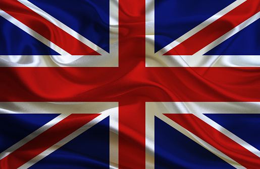 United Kingdom, UK flag, three dimensional render, satin texture