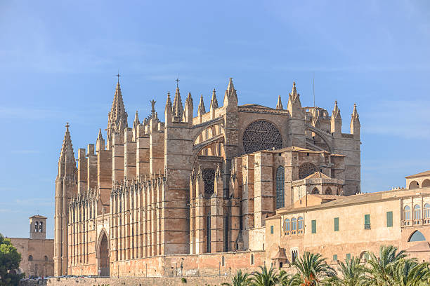 Cathedral of Santa Maria of Palma and Parc del Mar stock photo