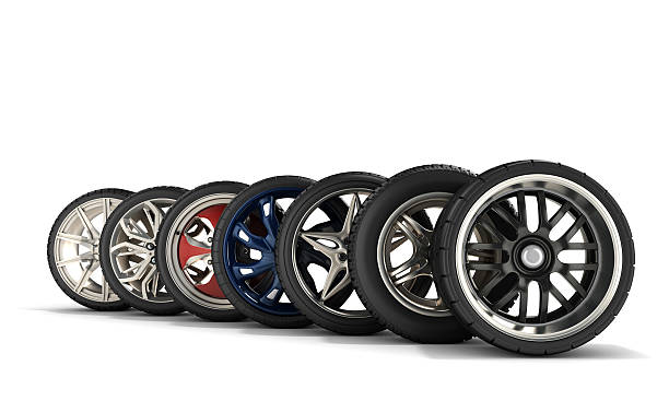 istock wheels with tires car standing in a row isolated 533069196