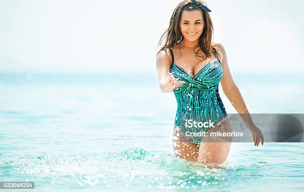 Curvy Young Woman In Swimsuit Near The Sea Size Plus Stock Photo - Download Image Now