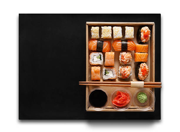 istock Set of sushi maki and rolls at box isolated 533069662