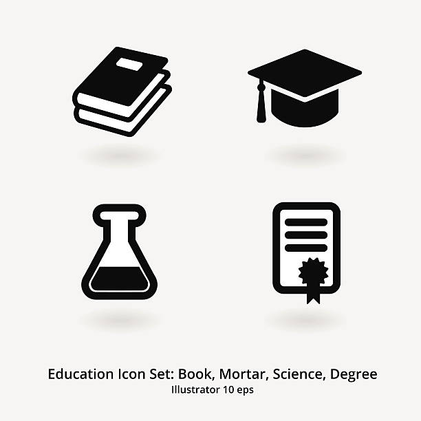 Education Icon Set: Books, Mortar, Science, Degree vector art illustration