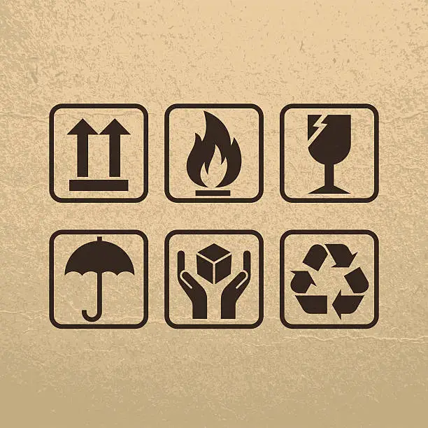 Vector illustration of Fragile Symbols On Brown Paper Texture